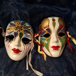 Hand-Painted Venetian Style Decorative Mask Pair — Multicolor